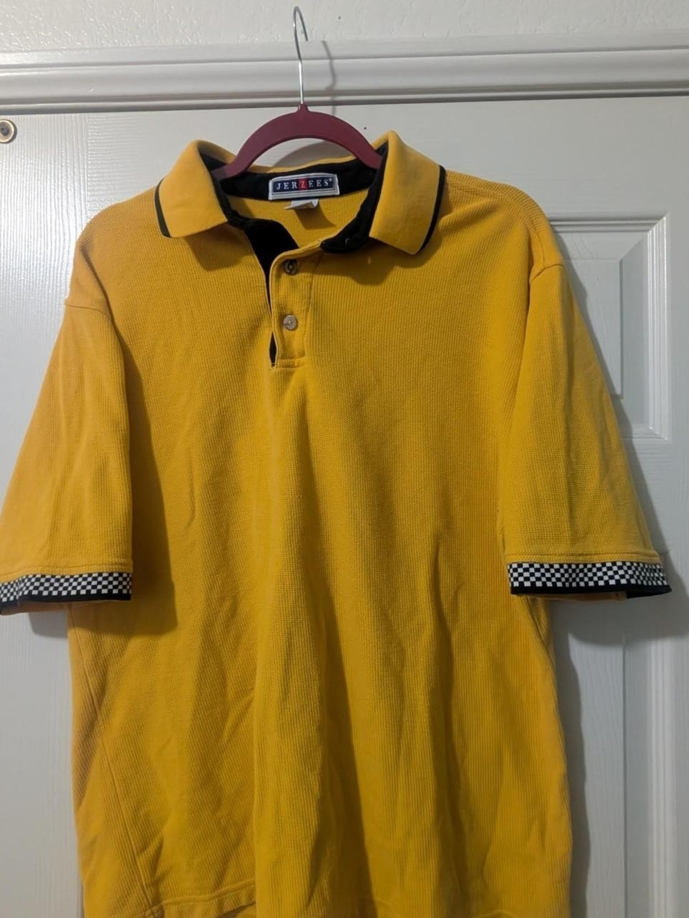 Jerzees Men’s Yellow Polo with Black Collar and Checker Trim